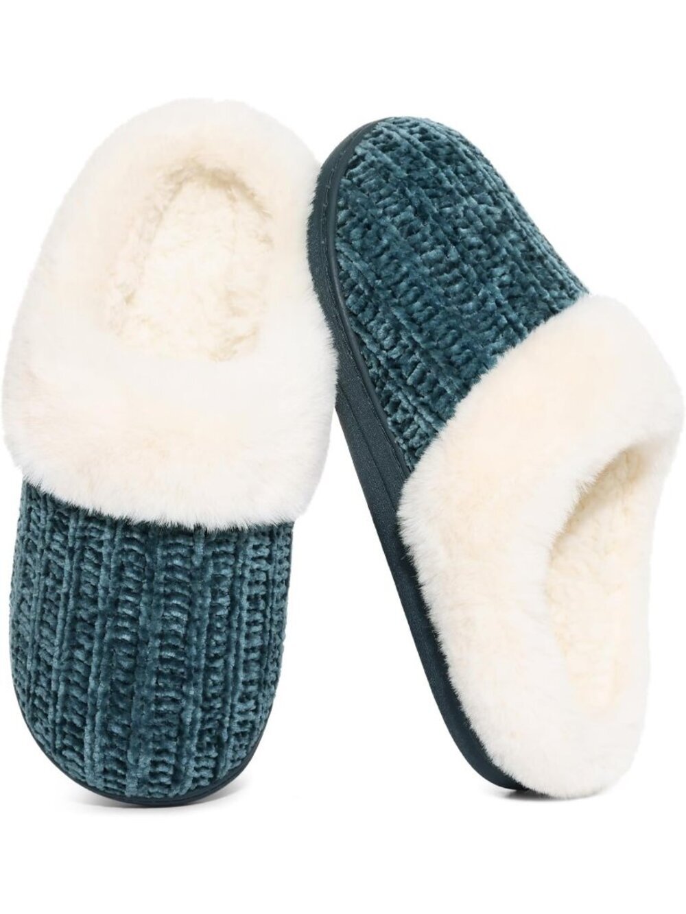Women's Green Comfy Wool Like Lined Closed Toe Warm Knit House Slipper Shoes
